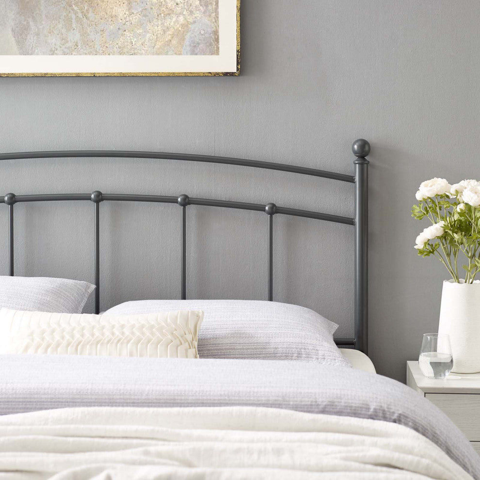 Headboard, King Size, Metal, Gray, Modern Farmhouse, Bedroom Master