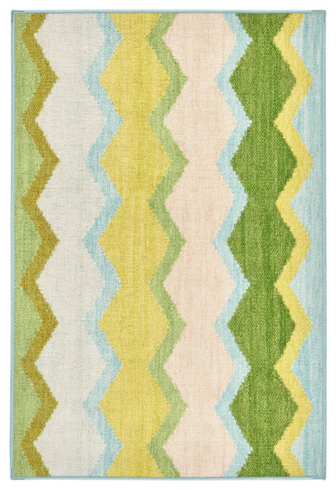 Kit Kemp x Dash & Albert Safety Net Green Machine Washable Rug, Multi, 2' x 3'