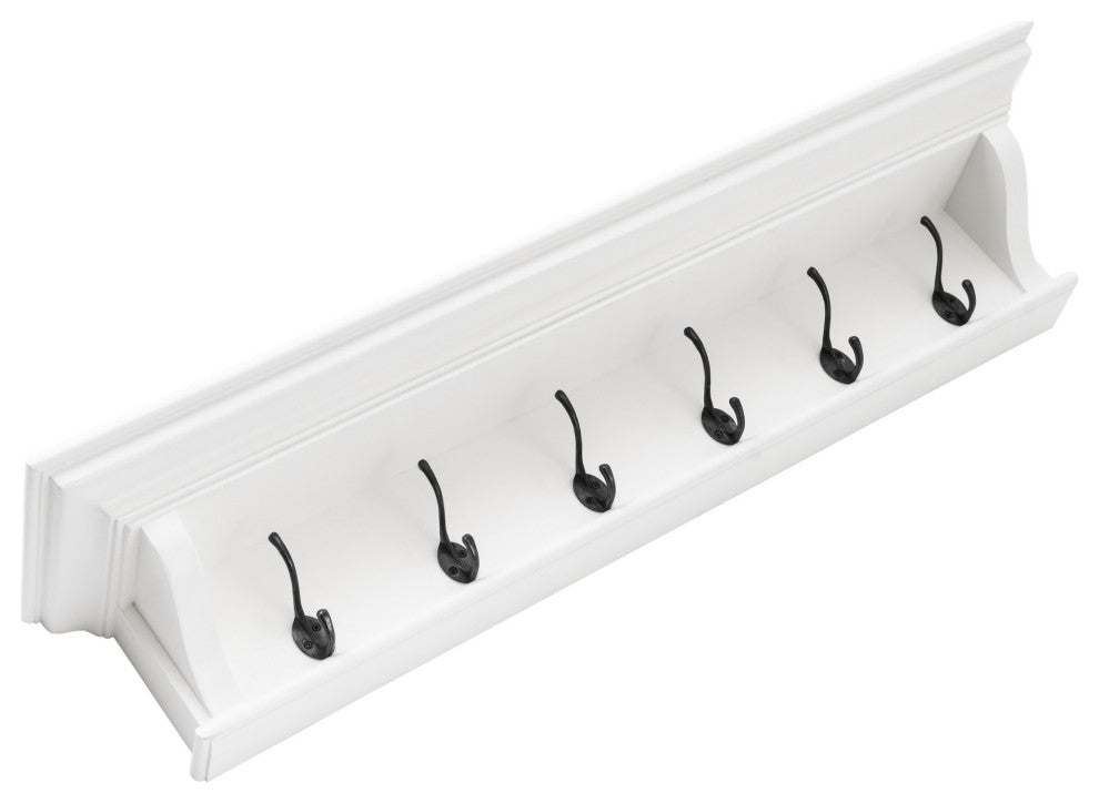 Classic White Wood Wide Six Hook Coat Rack