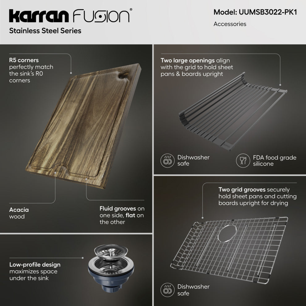 Karran Undermount 30-in Stainless Steel Single Bowl Workstation Kitchen Sink