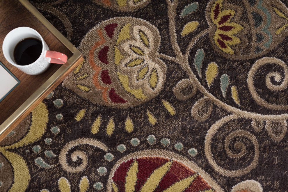 Giselle Transitional Floral Area Rug, Brown, 7'10'' Round