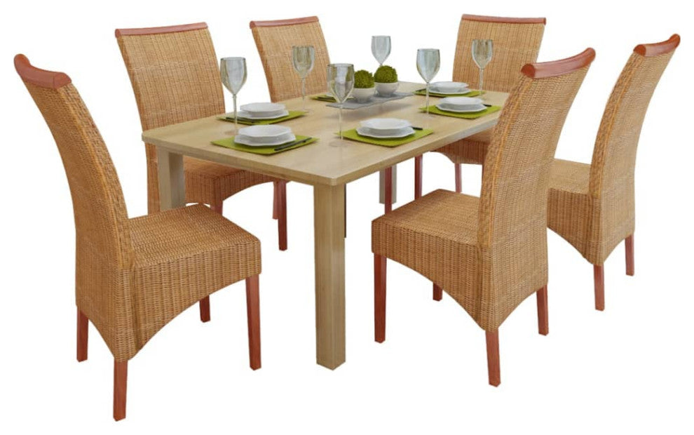 vidaXL Dining Chairs 6 pcs Brown Natural Rattan