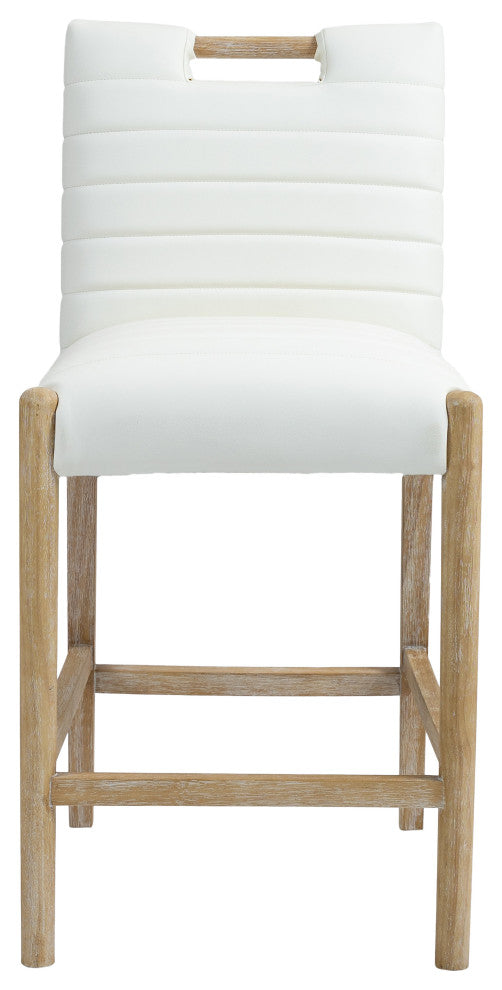 Aimee Upholstered Counter Stool, Cream, Vegan Leather, Natural Oak Finish