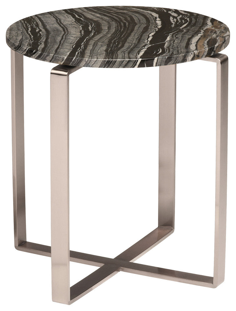 Rosa Side Table, Round Black Marble End Table, Polished Stainless Steel Base