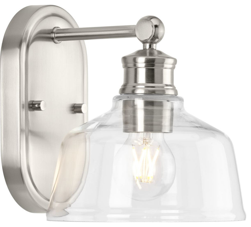 Singleton 1-Light 7.62" Brushed Nickel Vanity Light With Clear Glass Shade