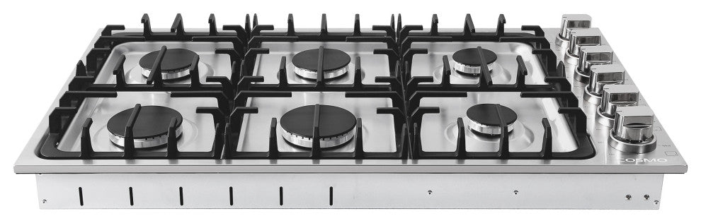 36" Luxury Gas Cooktop in Stainless Steel With 6 Italian Burners Easy Clean