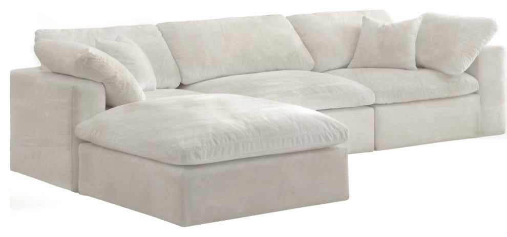 Cozy Velvet Upholstered Comfort L-Shaped Modular Sectional, Cream, 4-Piece: 1 Armless Chair, 2 Corner Chair, 1 Ottoman