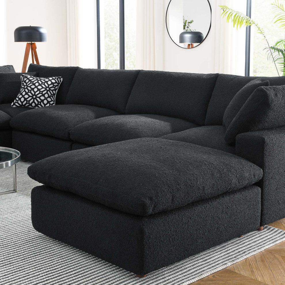 Commix Down Filled Overstuffed Boucle 7-Piece Sectional Sofa, Black