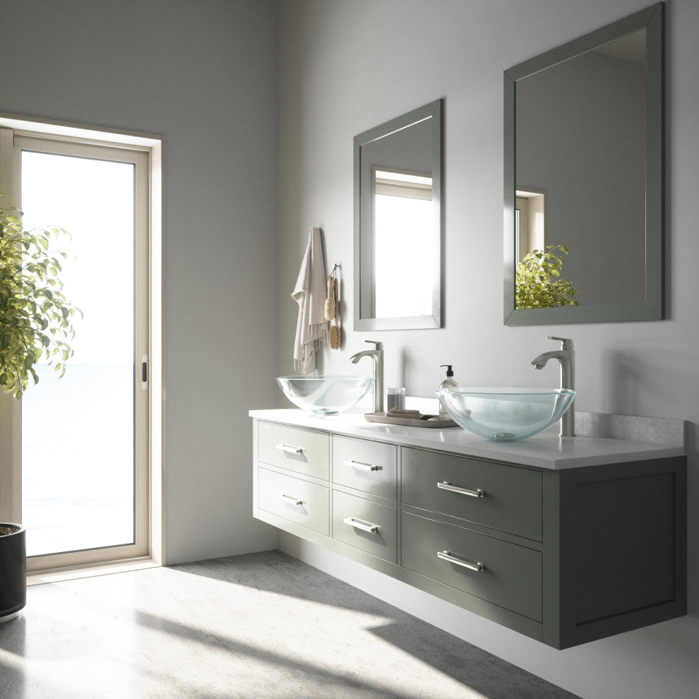 VIGO Crystalline Glass Vessel Sink and Linus Vessel Faucet, Brushed Nickel