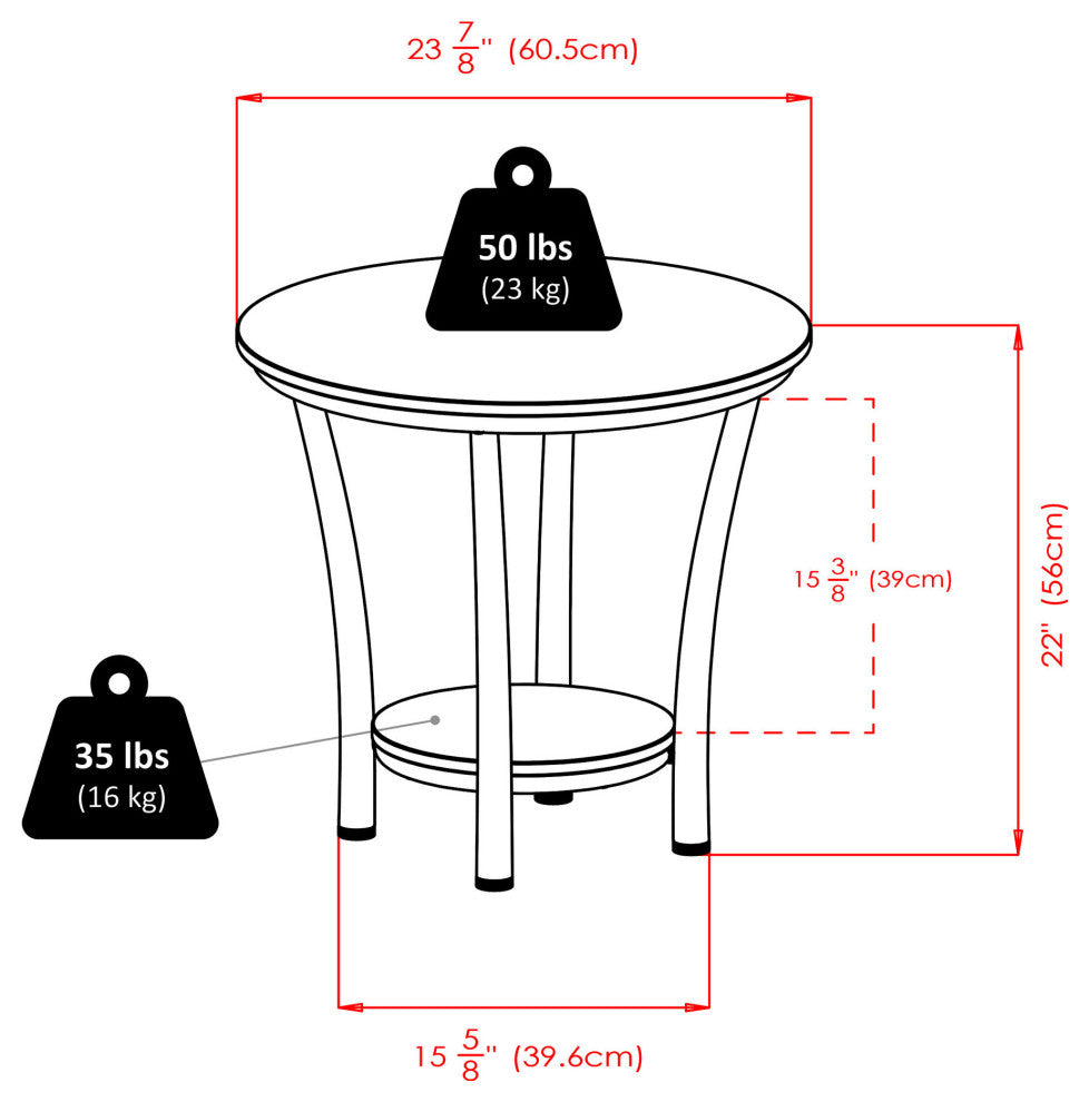 Maya Round End Table, Black Top, Metal Legs