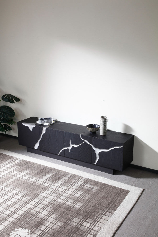 Modrest Aspen Modern Matte Brown Ash and Silver TV Stand