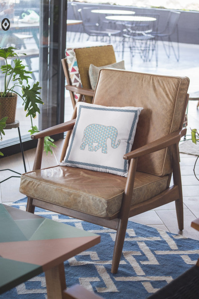 18 Blue White Elephant Boho Suede Throw Pillow