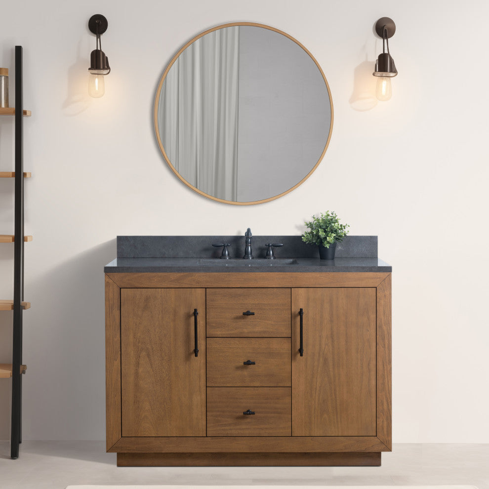 Vanity Art Bathroom Vanity With Sink, Tan, 48" Single, Black Limestone Top