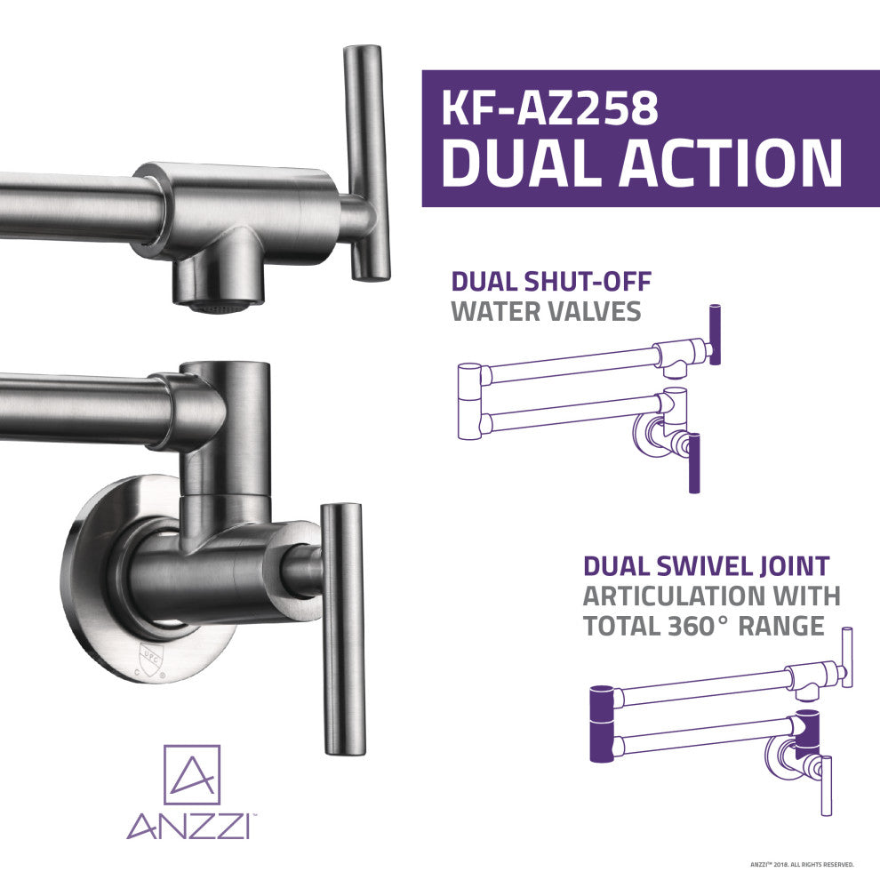 Braccia Series 24" Wall Mounted Pot Filler, Brushed Nickel