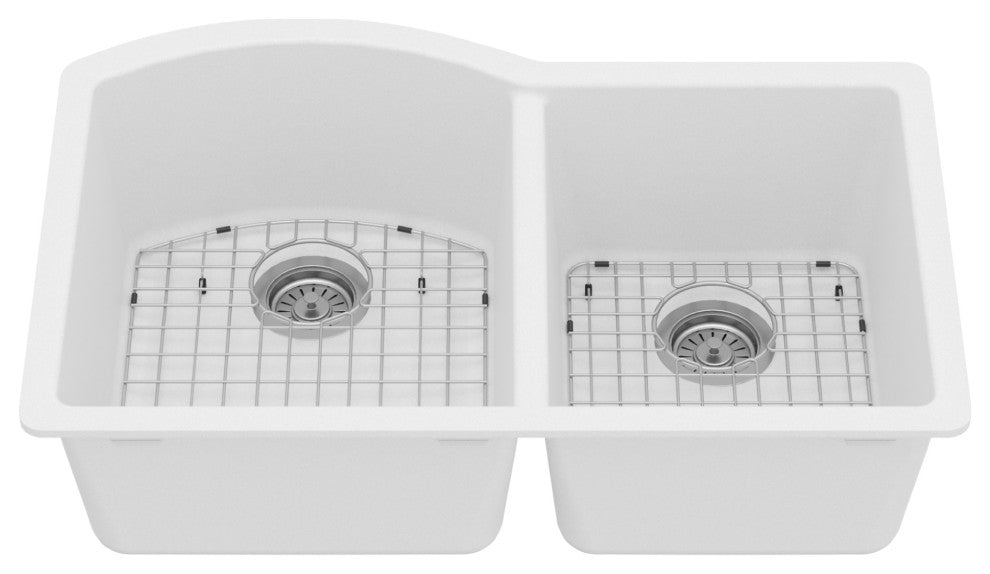 Karran Undermount Quartz 32" 60/40 Double Bowl Kitchen Sink Kit, White