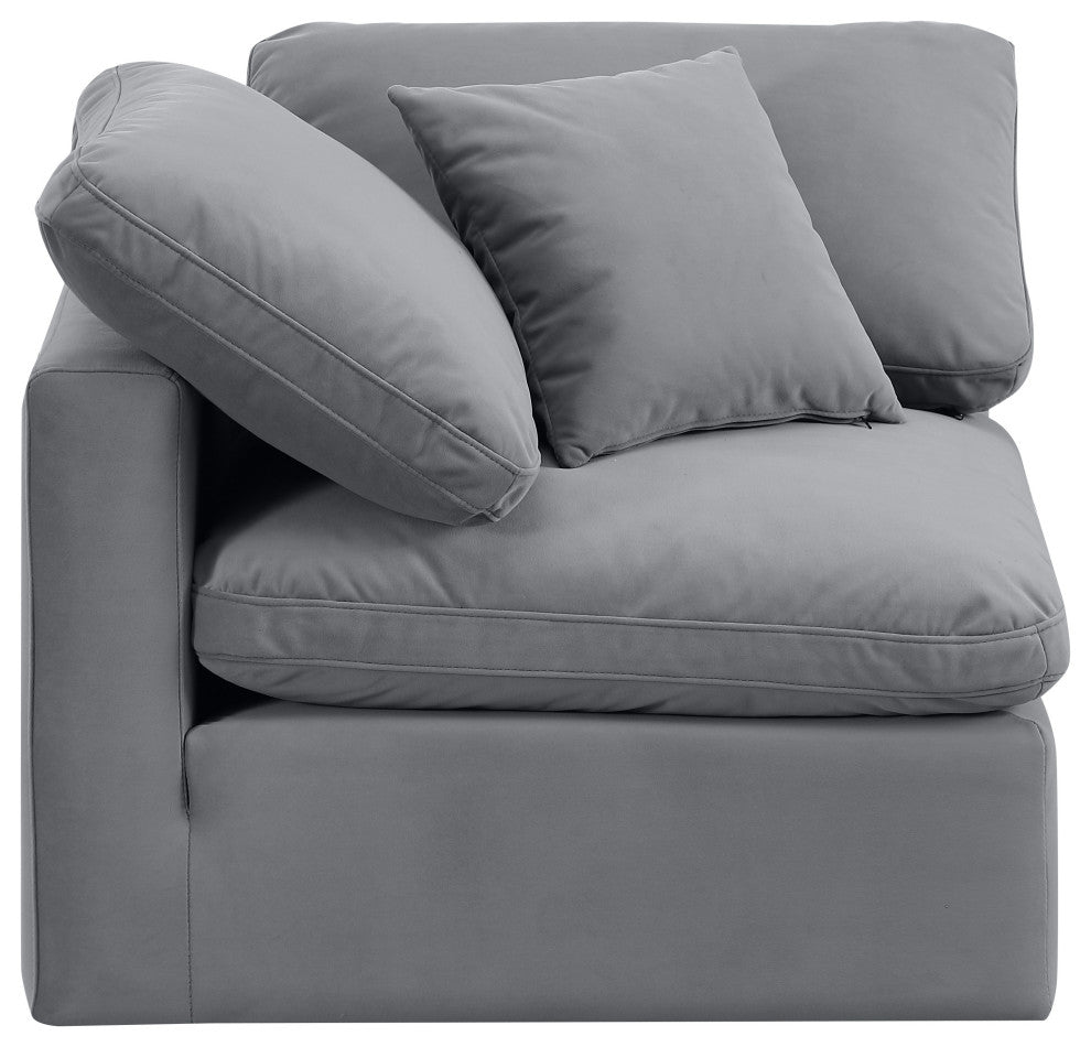 Indulge Upholstered Modular Chair, Grey, Down Stuffed Velvet, Corner Chair