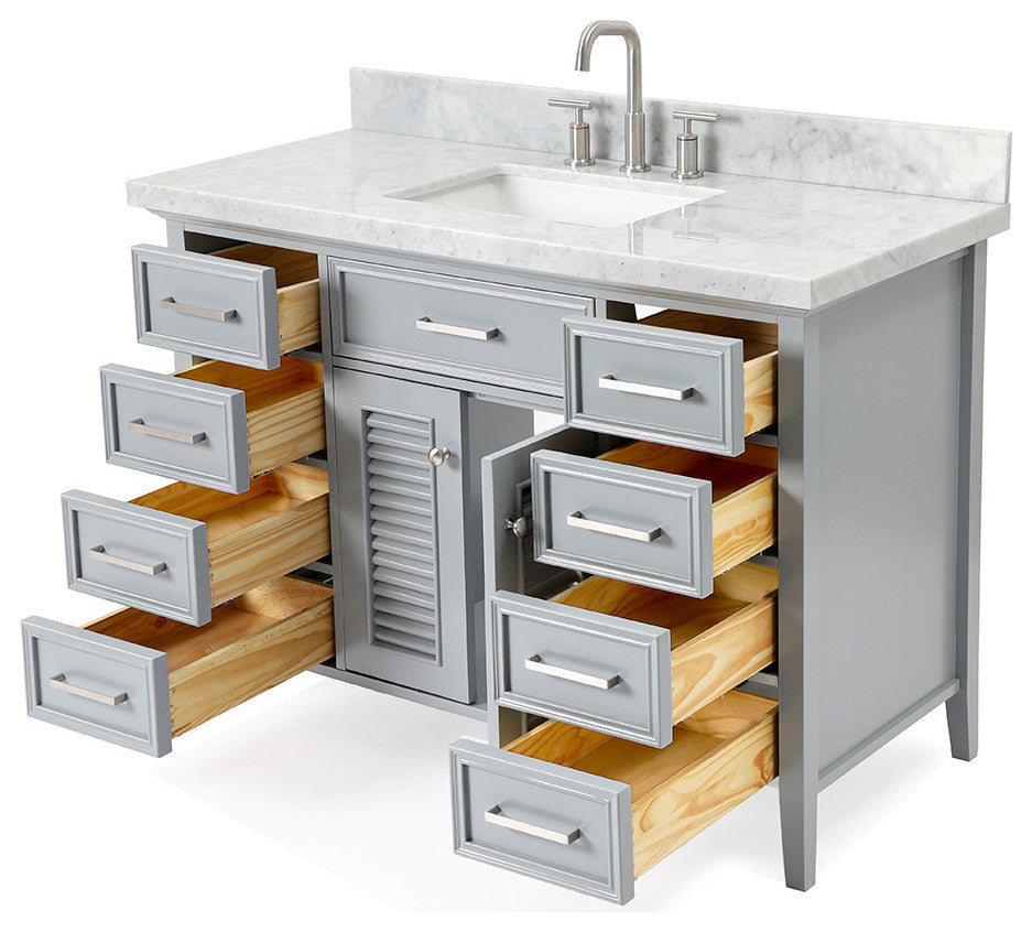 Kensington 49" Bath Vanity Rectangle Sink in Grey With Carrara Marble Top