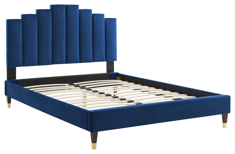 Elise Twin Performance Velvet Platform Bed-Navy
