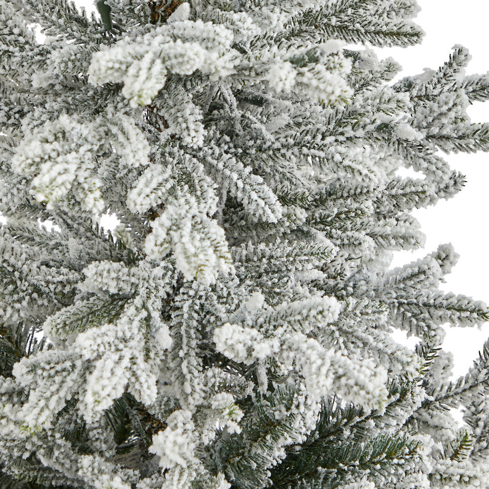 57" Flocked Fraser Fir Faux Xmas Tree W/Lights & Bendable Branches Tower Planter