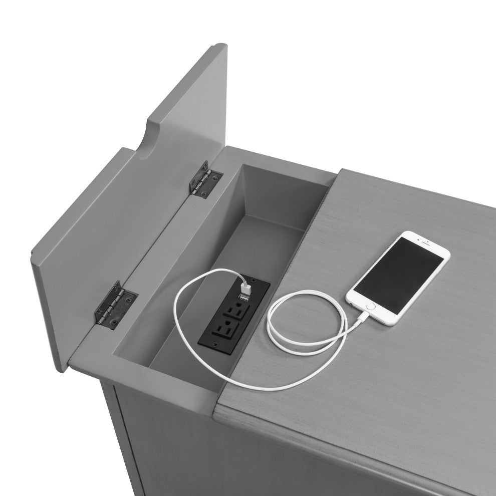 Elegant Chairside Table with Charging Station, Grey