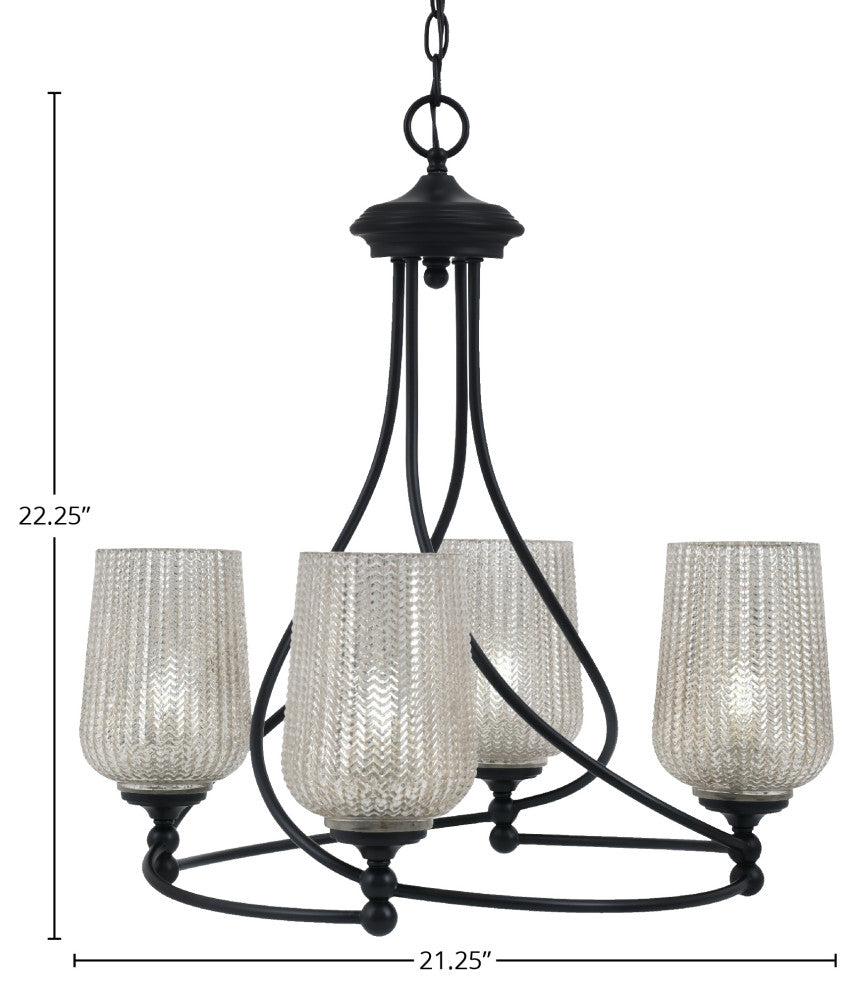 Capri 4-Light Chandelier, Matte Black/Silver Textured