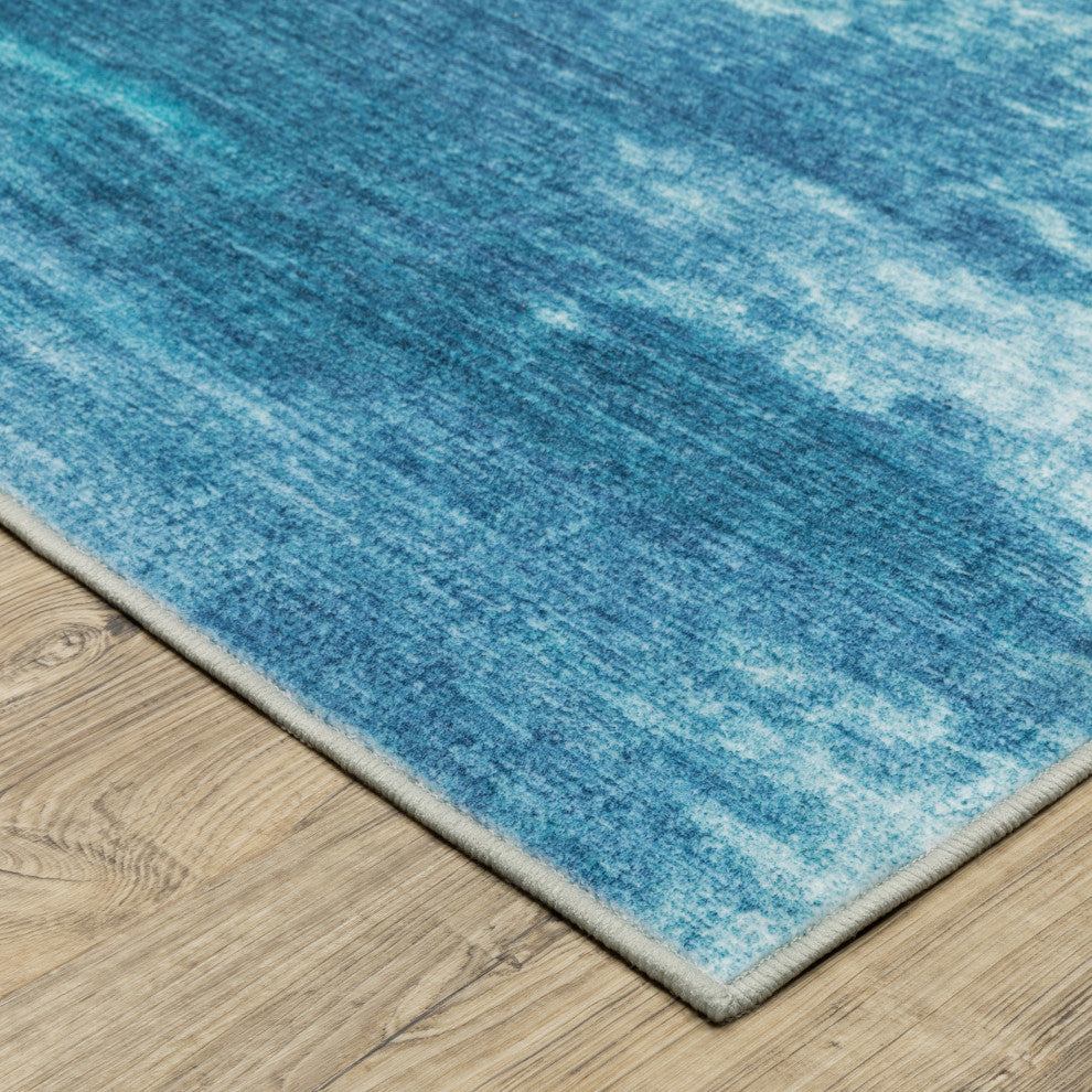 Sasha Abstract Sky Machine Washable Blue/ Ivory Area Rug Mat 5' x 7'