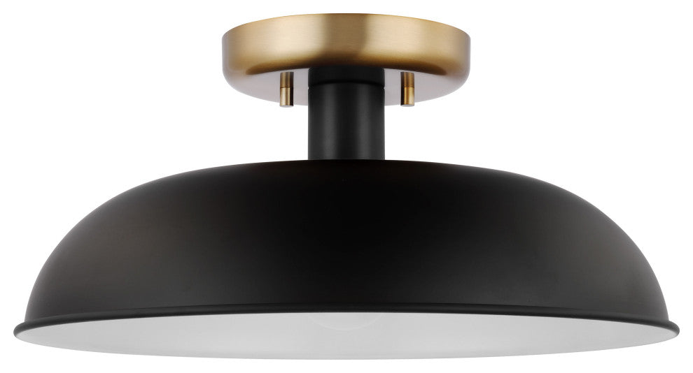 Colony 1-Light Small Semi-Flush Mount Fixture, Matte Black With Burnished Brass