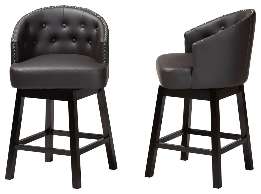 Tinalyn Swivel Counter Stool, Set of 2, Dark Brown/Espresso Brown, Faux Leather
