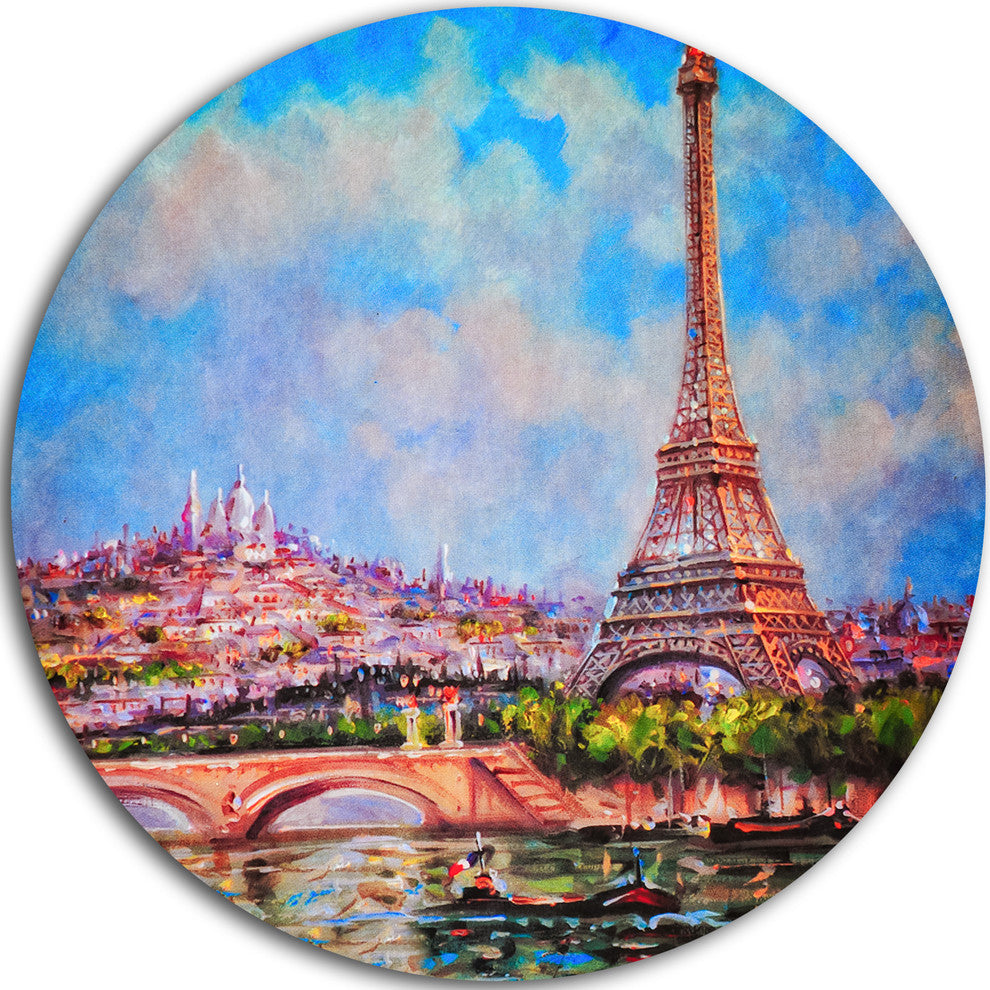 Colorful Eiffel And Sacre Coeur, Photography Round Wall Art, 36"