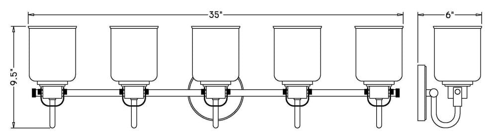 Zlite 340-5V-MB 5-Light Vanity, Clear Seeded