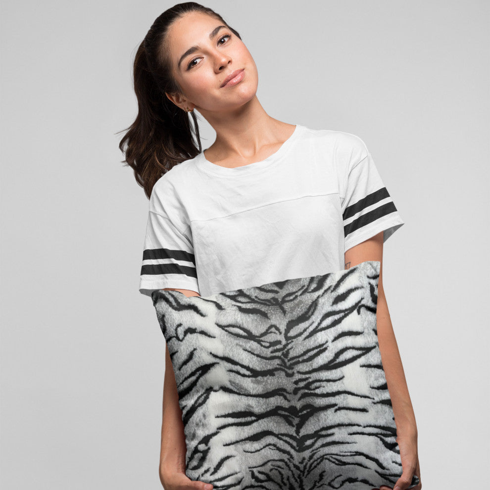 Plutus Black and White Zebra Faux Fur Throw Pillow, 24" x 24"