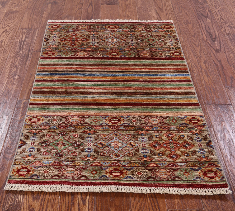 Hand-Knotted Super Kazak Khorjin Wool Rug 2' 7" X 3' 11" Q7588