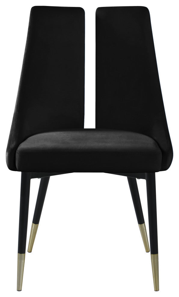 Sleek Velvet Upholstered Dining Chair (Set of 2), Black