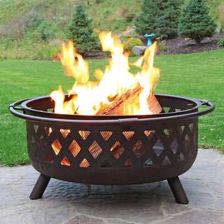 Sunnydaze Round Large Bronze Crossweave Fire Pit With Spark Screen, 36"