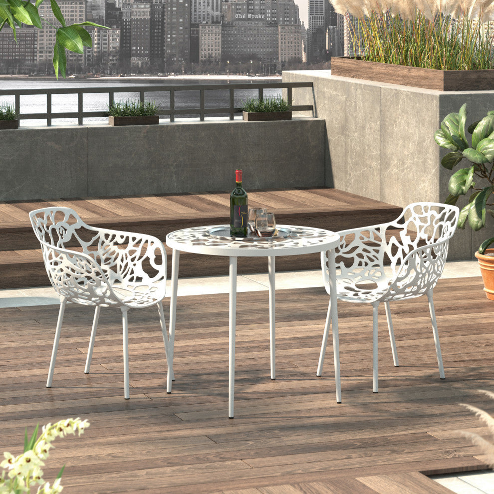 Devon Outdoor Patio 31" Round Aluminum Glass Top Bistro Table, White