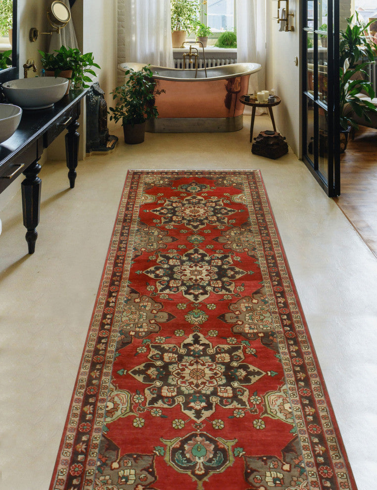 Fine Vintage Distressed Carleen Rust/Charcoal Runner, 3'7x10'4