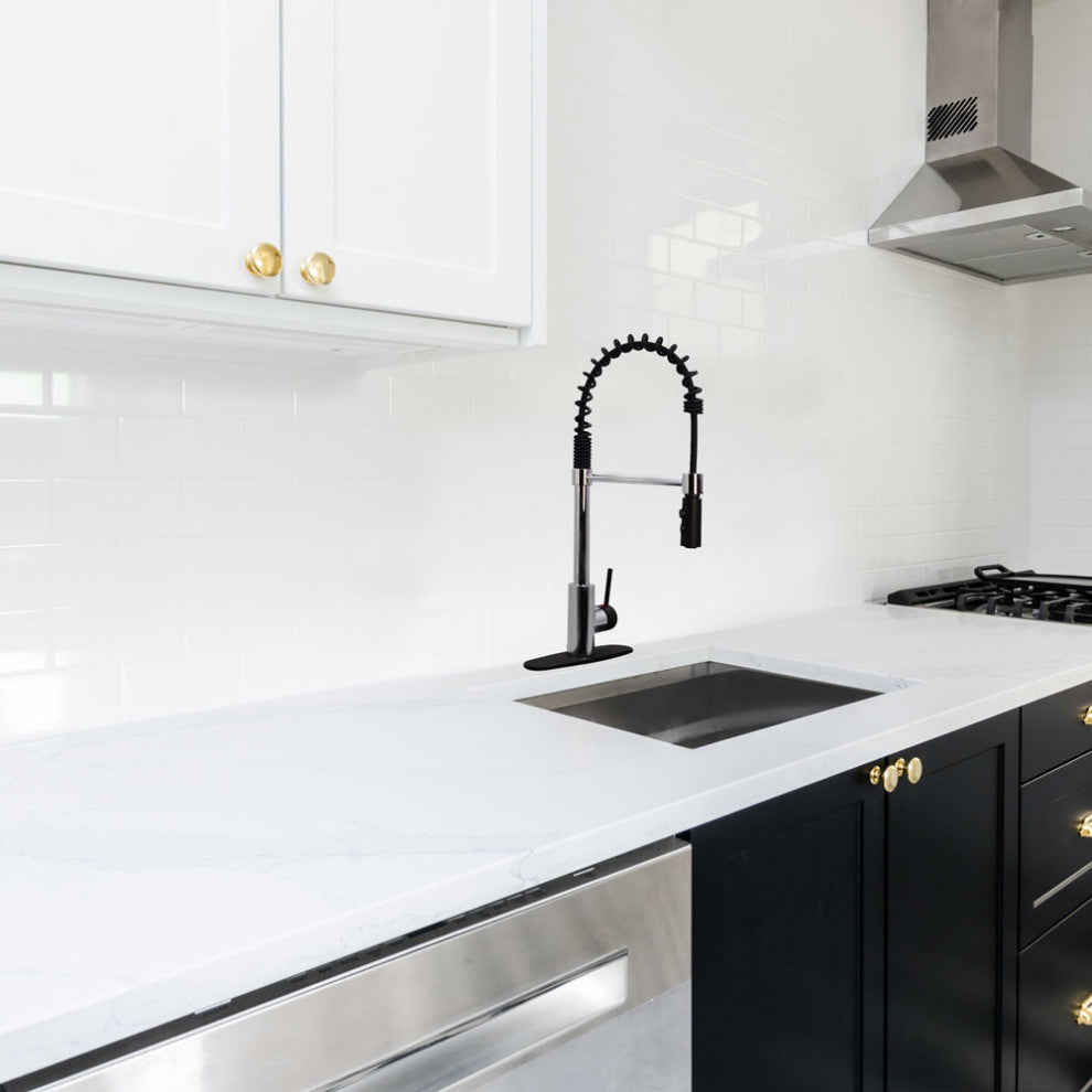 36" Single Bowl Farmhouse Solid Surface Sink and Faucet Kit, Chrome/Black