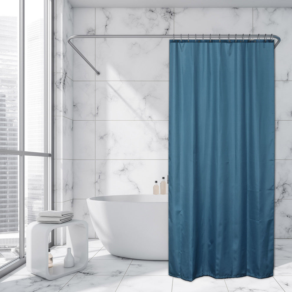 Extra Long Shower Curtain Polyester, 12 Rings, 79"Lx71"W, Tahitian Blue