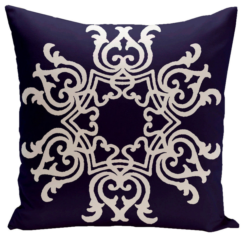 Floral Motif Decorative Pillow, Spring Navy, 16"x16"