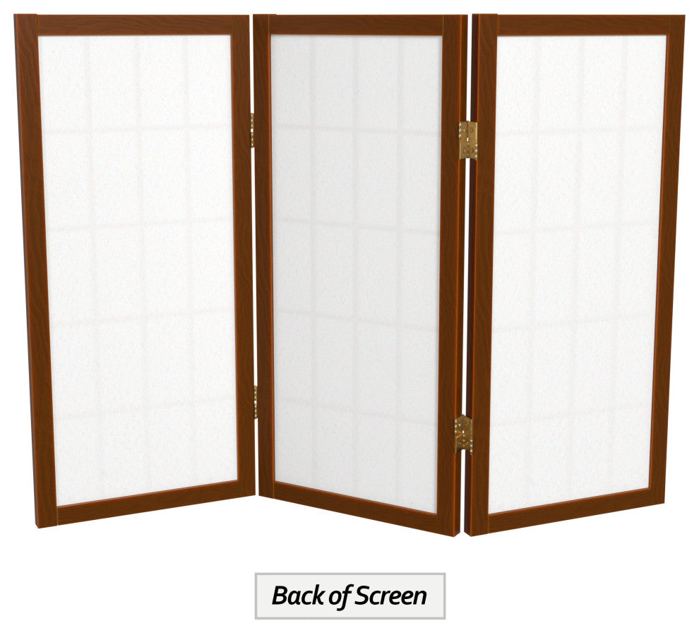 2' Tall Desktop Window Pane Shoji Screen, Walnut, 3 Panels