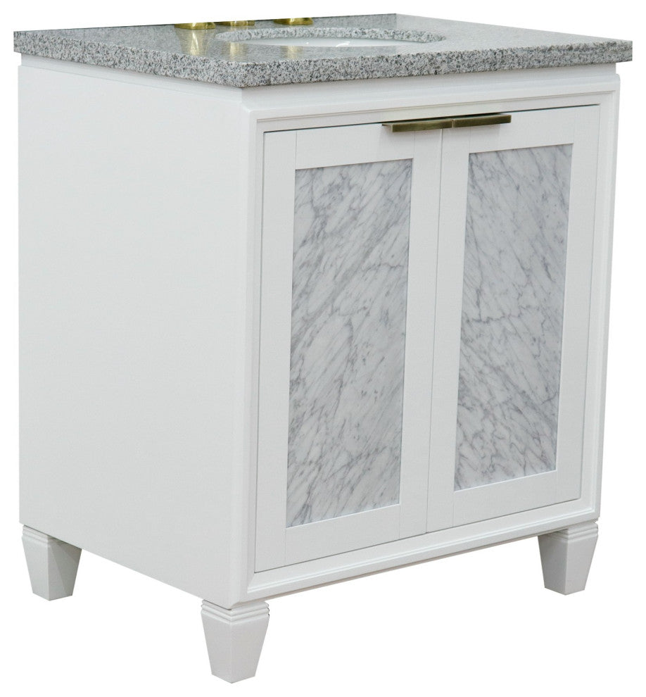 31" Single Sink Vanity, White Finish With Gray Granite With Oval Sink