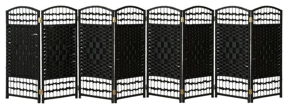 3 ft. Short Fiber Weave Room Divider Black 8 Panels