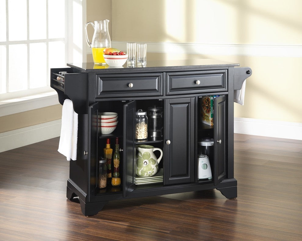 LaFayette Solid Black Granite Top Kitchen Island