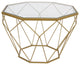 LeisureMod Malibu Modern Octagon Glass Top Coffee Table With Gold Chrome Base