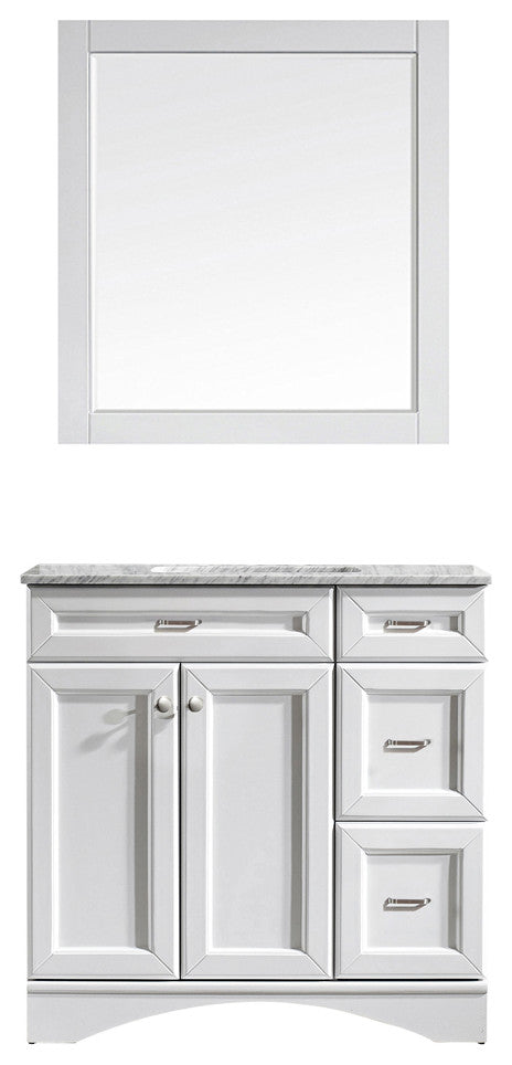 Naples 36" Vanity in White with Carrara White Marble Countertop With Mirror