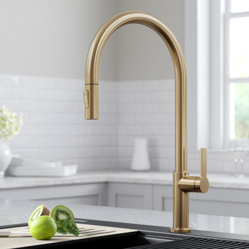 Oletto Pull-Down 1-Hole Kitchen Faucet, Spot Free Antique Champagne Bronze