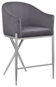 Xavier Velvet Upholstered Counter Height Stool, Gray, Chrome Finish
