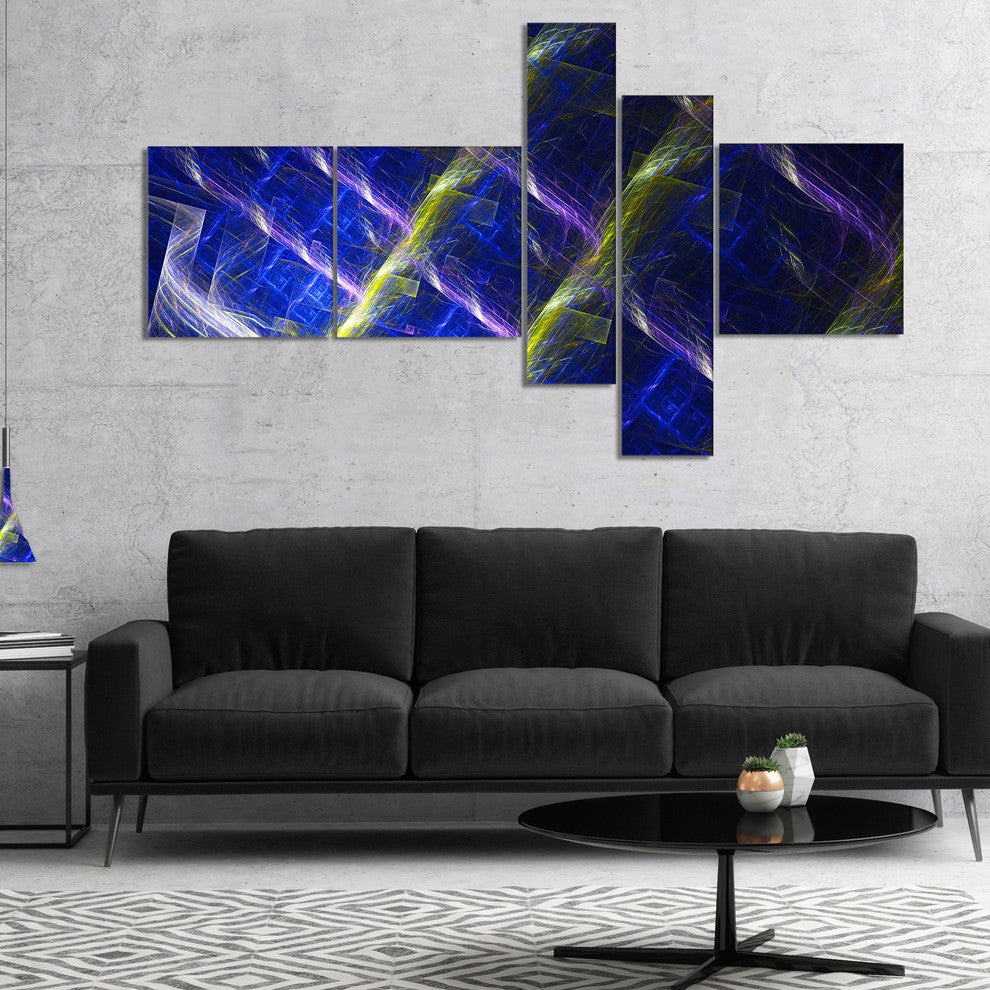 Dark Blue Fractal Grill, Abstract Art on Canvas, 60"x32", 5 panels