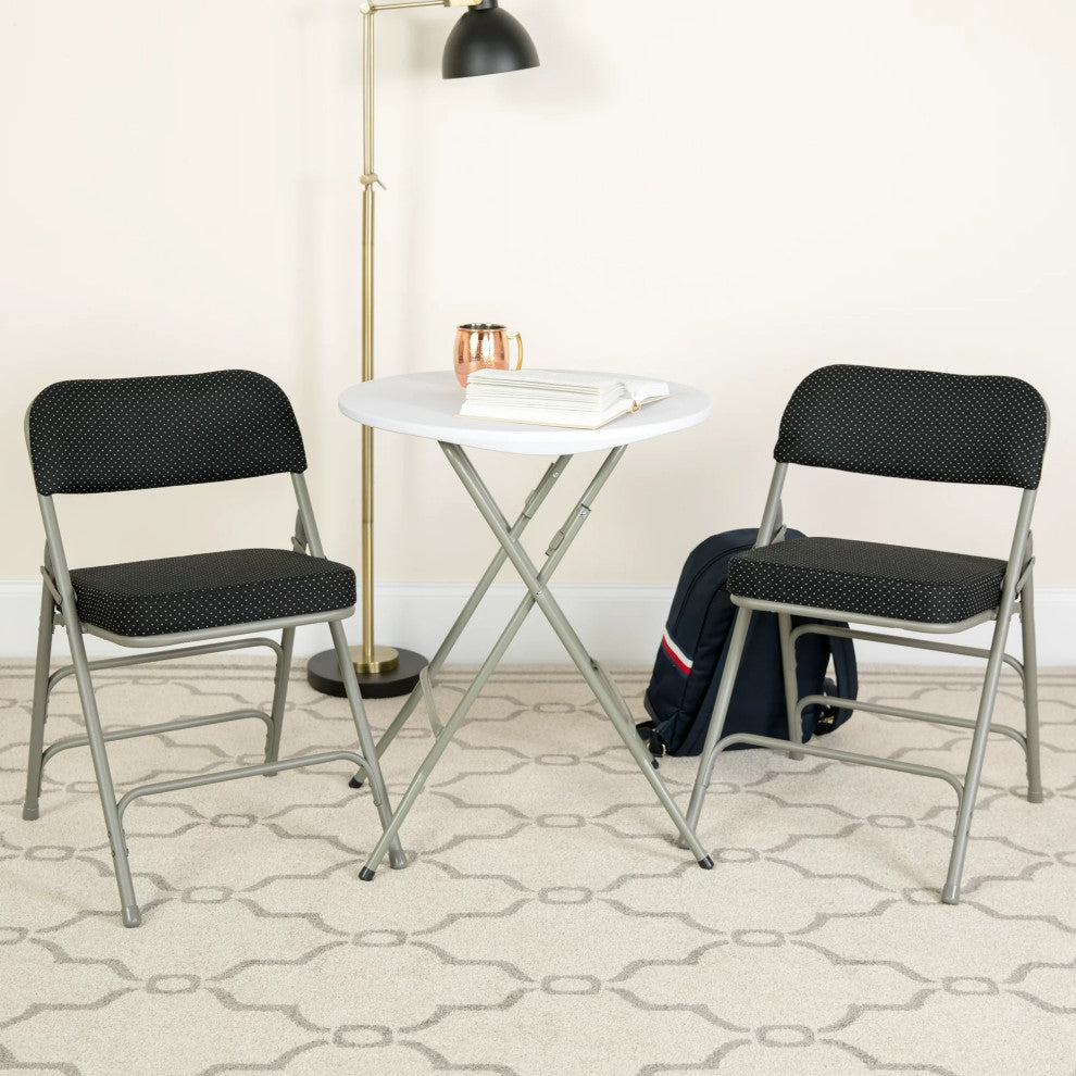 Set of 4 Folding Chair, Pin Dotted Fabric Upholstered Seat & Backrest, Black