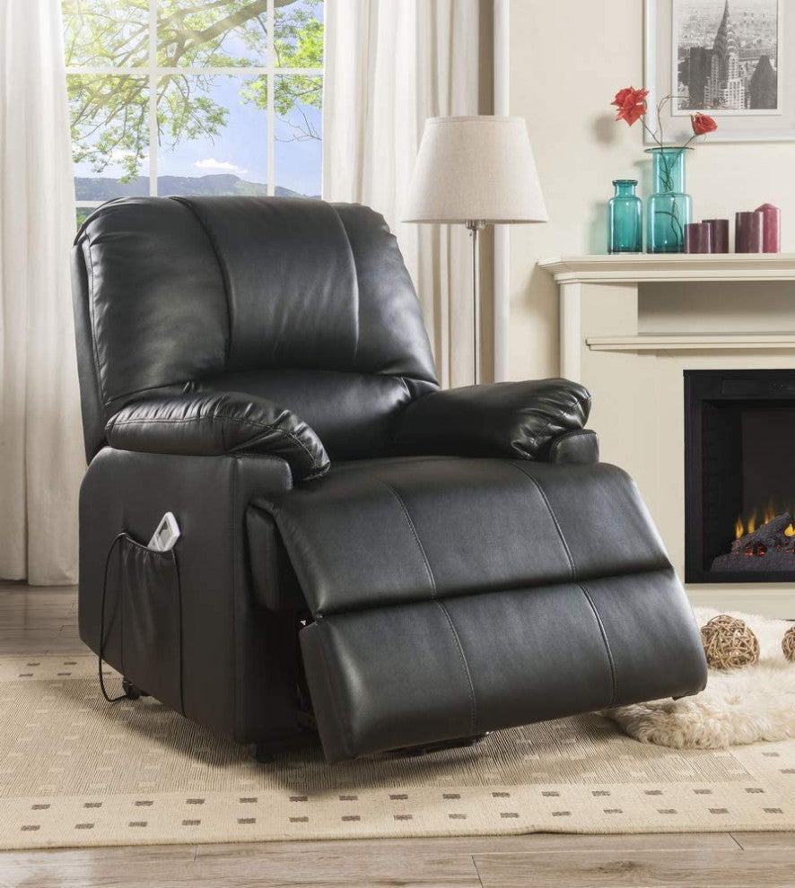 Modern Beige Power Lift Recliner, Faux Leather, Massage Function, Black